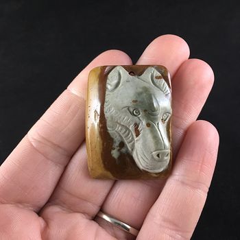 Wolf Face Carved in Succor Creek Jasper Stone Pendant Jewelry #vIm75oSJB80