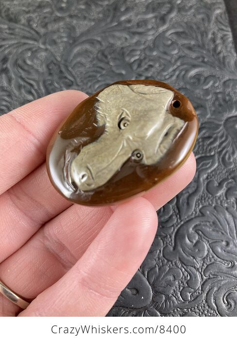 Wolf Face Carved in Succor Creek Jasper Stone Pendant Jewelry - #RYhWG3GZZhM-3