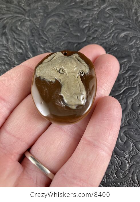 Wolf Face Carved in Succor Creek Jasper Stone Pendant Jewelry - #RYhWG3GZZhM-4