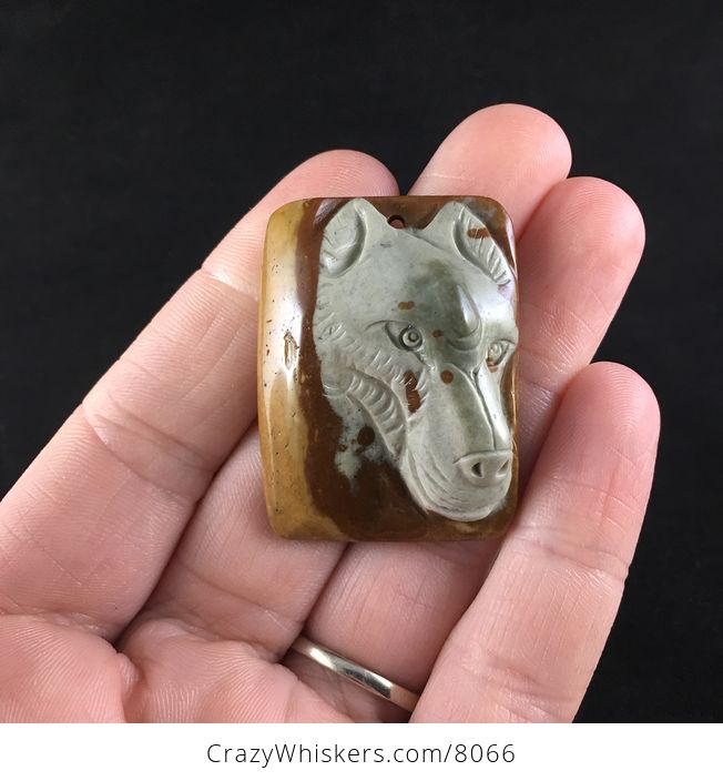 Wolf Face Carved in Succor Creek Jasper Stone Pendant Jewelry - #vIm75oSJB80-1