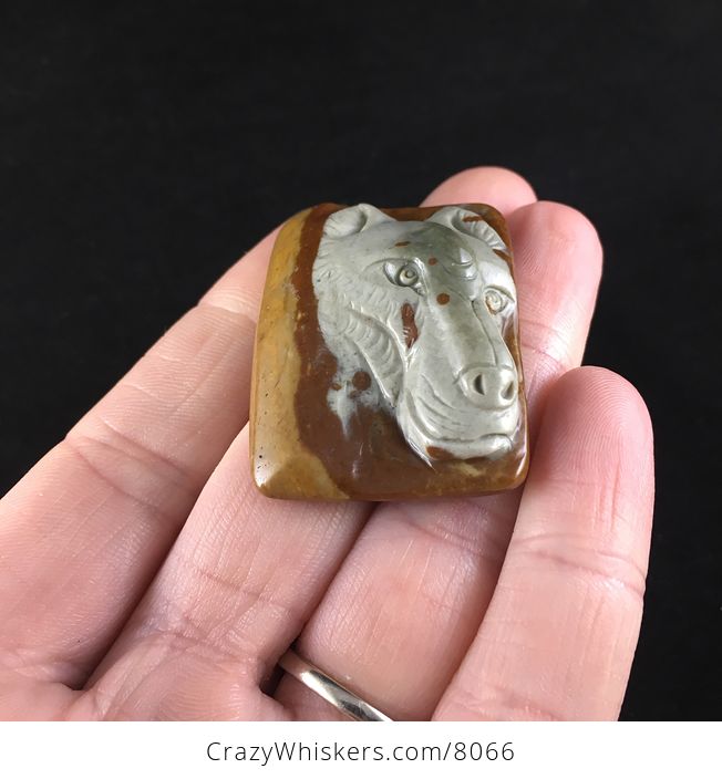 Wolf Face Carved in Succor Creek Jasper Stone Pendant Jewelry - #vIm75oSJB80-2