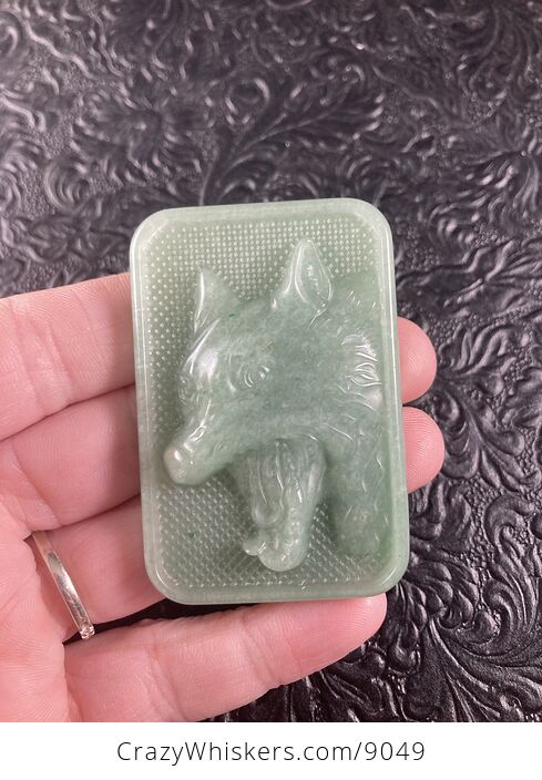 Wolf or Coyote Carved Mini Art Green Aventurine Stone Pendant Cabochon Jewelry - #KDgv86dUx6U-4