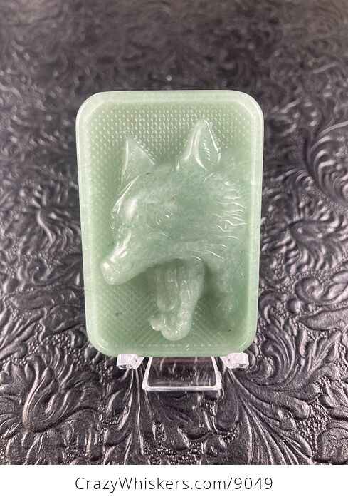Wolf or Coyote Carved Mini Art Green Aventurine Stone Pendant Cabochon Jewelry - #KDgv86dUx6U-1