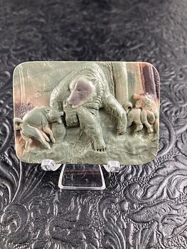 Wolves Attacking a Bear Carved Mini Art Jasper Stone Pendant Cabochon Jewelry #pBNrxuhFgUM