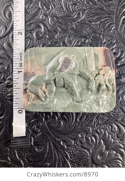 Wolves Attacking a Bear Carved Mini Art Jasper Stone Pendant Cabochon Jewelry - #pBNrxuhFgUM-5