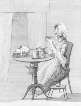 Woman and Cat at Table #lC4AqKpBSGs