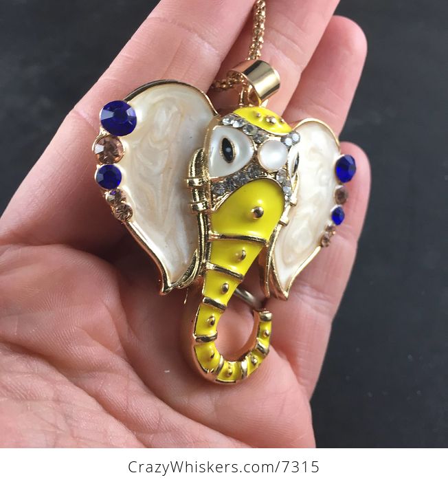Yellow Faced Elephant Head Pendant Necklace Jewelry - #TSxHvIMUfKU-2