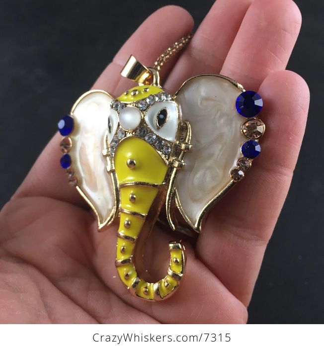 Yellow Faced Elephant Head Pendant Necklace Jewelry - #TSxHvIMUfKU-3